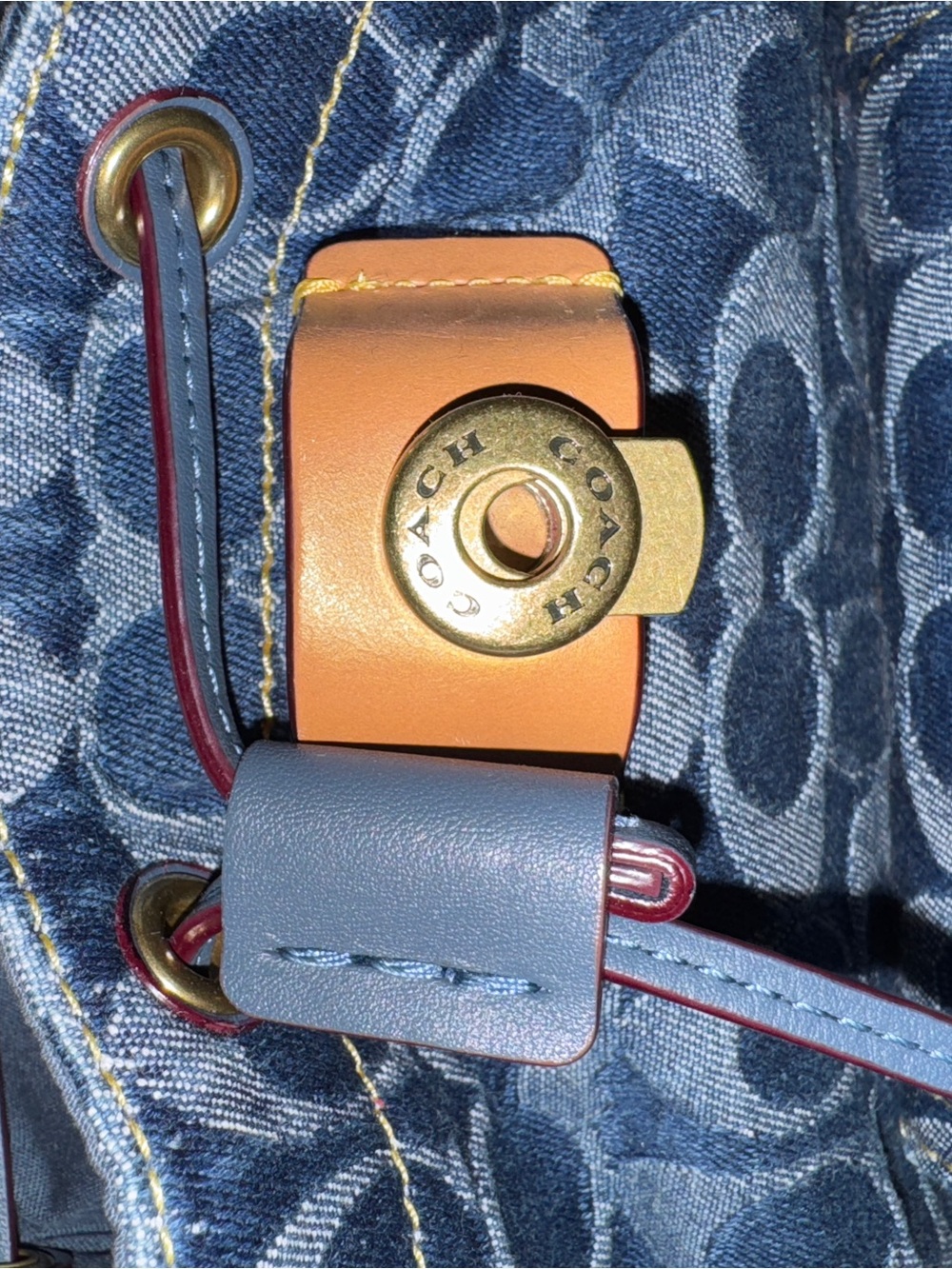 Coach Riya Blue Signature Denim Drawstring backpack - Picture 2 of 6